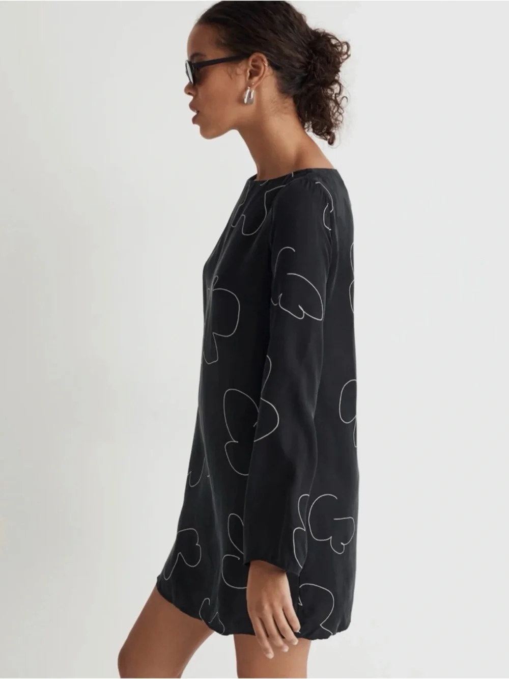 Madewell Black Mini Dress with White Floral Outline